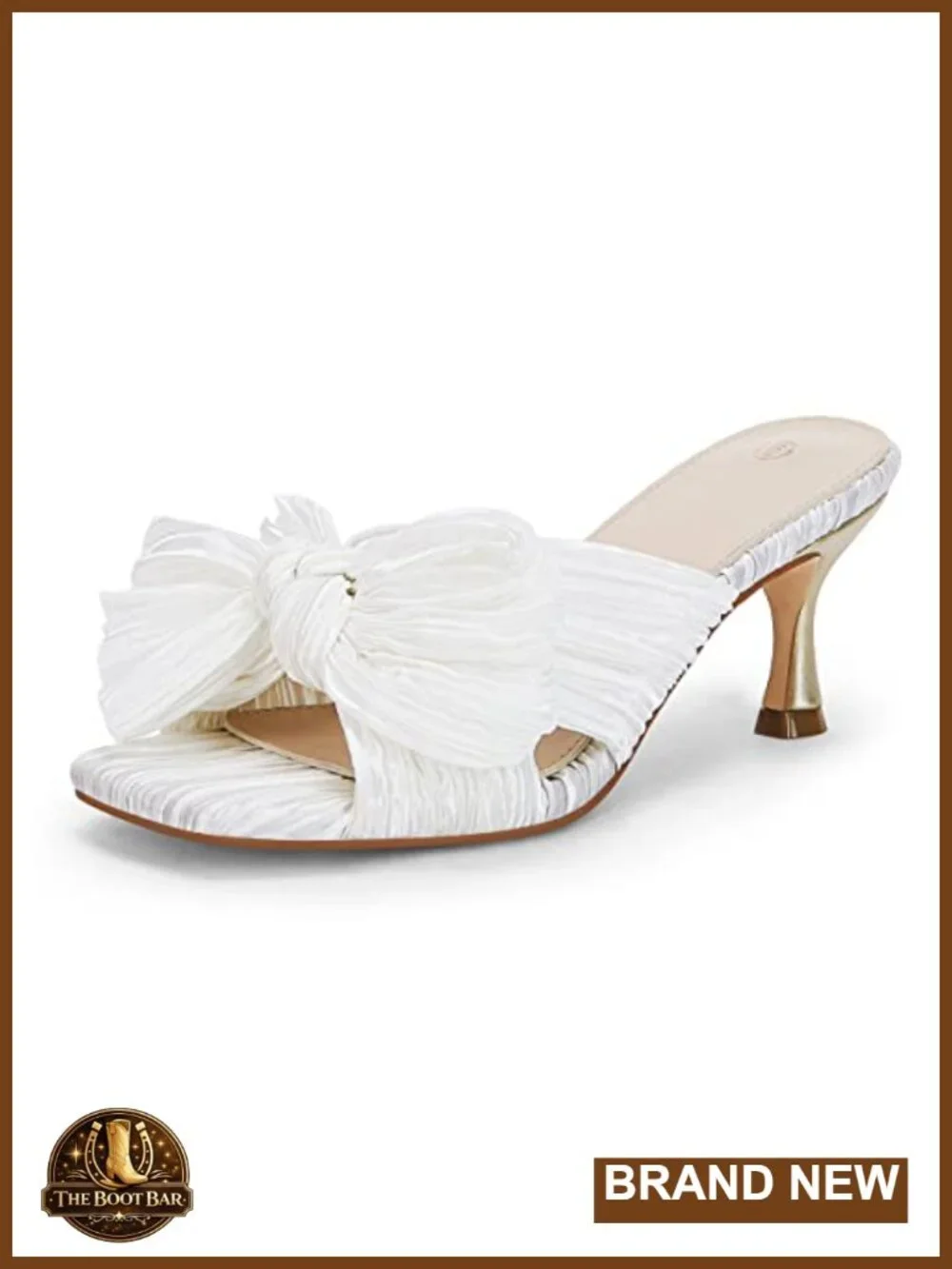 Women Bow Heeled Sandals Pleated Kitten Heel Open Square Toe Slip On Mules